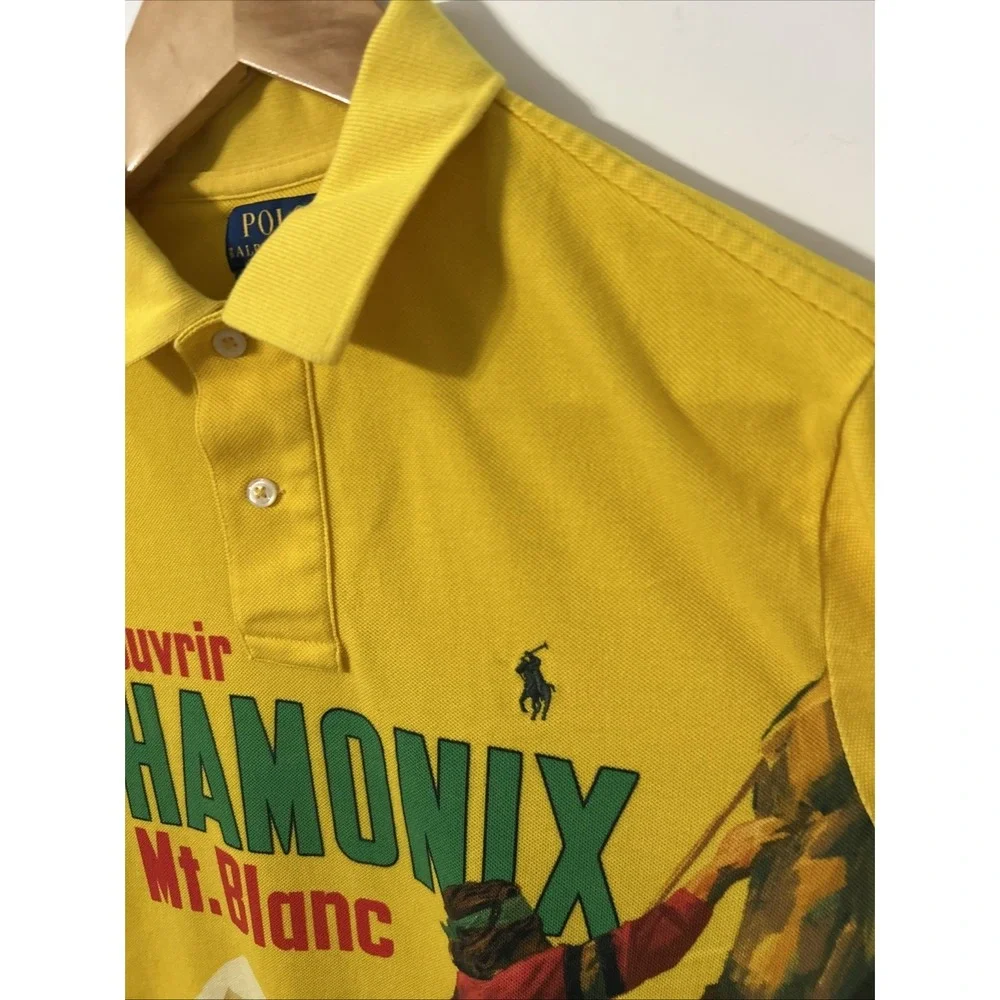 Mens RARE‎ Polo Ralph Lauren Chamonix Mt. Blanc Classic Fit Mesh Polo Shirt Med